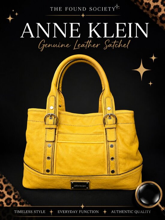 Anne Klein Handbags - Anne Klein Genuine Leather Yellow Satchel Top Handle Handbag Silver Hardware